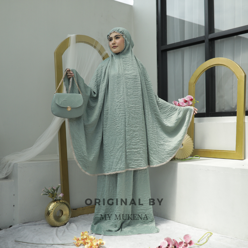 MUKENA SANTORINI 3IN1 LASERCUT PREMIUM RENDA MEWAH | TAS PREMIUM