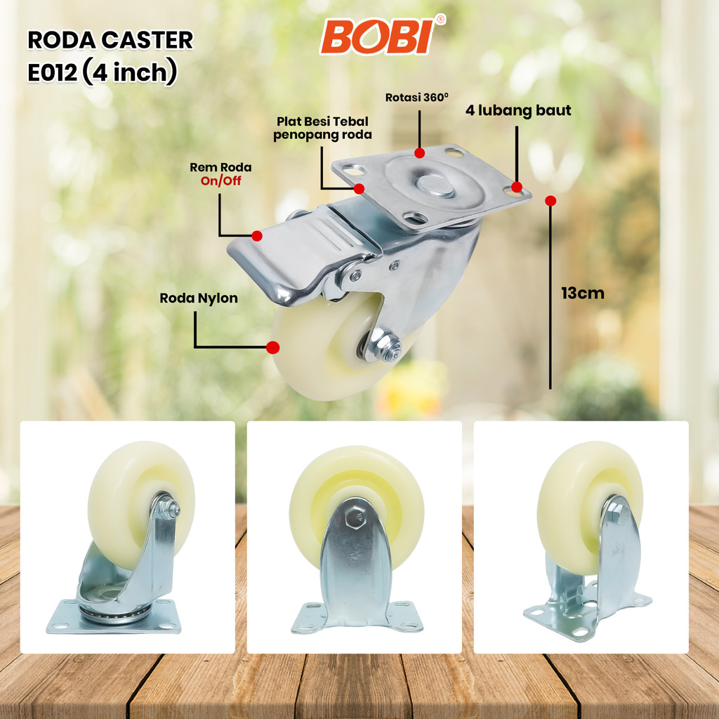 Roda Caster PVC NYLON // Roda Etalase Lemari 4 inch // Roda Serbaguna BOBI - Warna Random