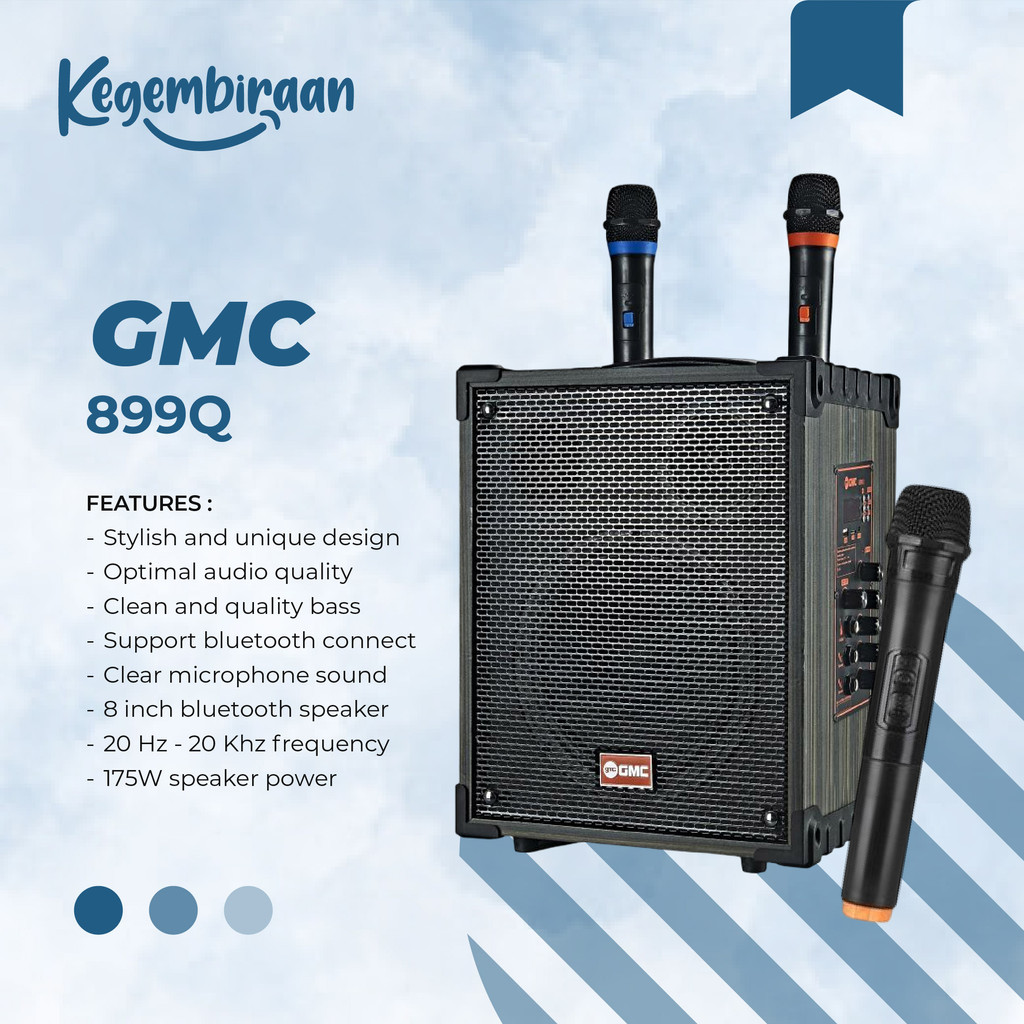 Speaker GMC 899Q Bluetooth Portable Super Bass Free 2 Mic Wireless