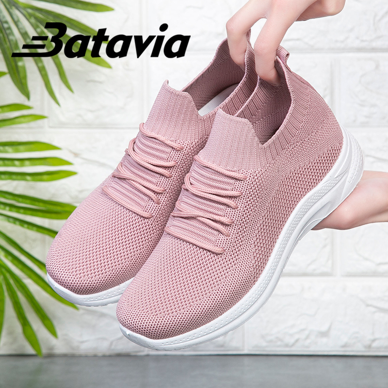 Batavia Shoes2023 Impor Rajutan Sepatu Wanita Olahraga Rekreasi Jogging Sepatu Kasual Fashion Sepatu Wanita Bernapas dan Ringan P4