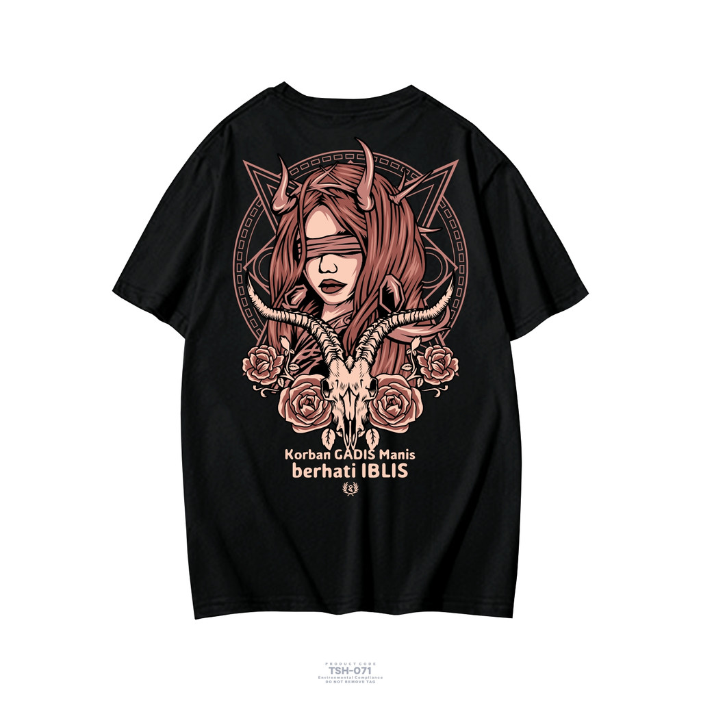 KAOS SATANIC KATA KATA KEREN KORBAN GADIS MANIS BERHATI IBLIS KAOS PAKAIAN PRIA TERBARU KAOS SINDIRAN