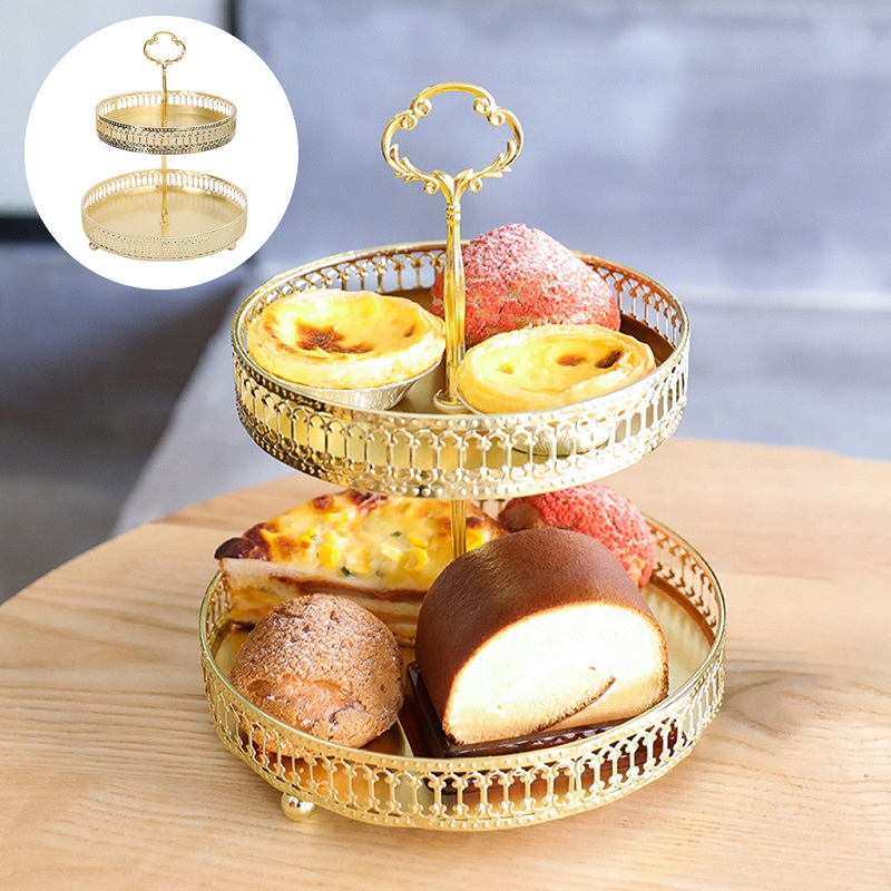 Mi.more  2Layer Fruit Tray Buah Snack Gold Storage Rack Pastry Fruit Cake Organizer Hollow Out Bedroom Countertop Decor