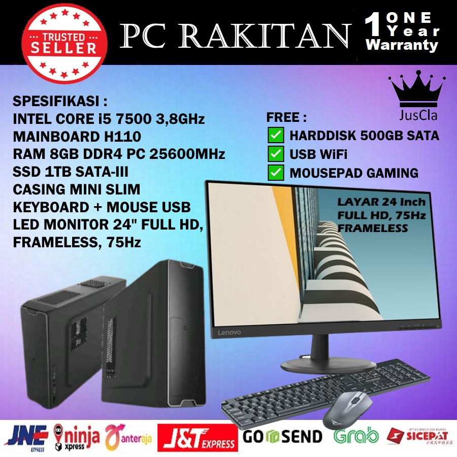 MINI SLIM PC KOMPUTER INTEL CORE i5-7500 3,8GHz |RAM 8GB|SSD 1TB|HDD 500GB|KEY+MOUSE|USB WiFi