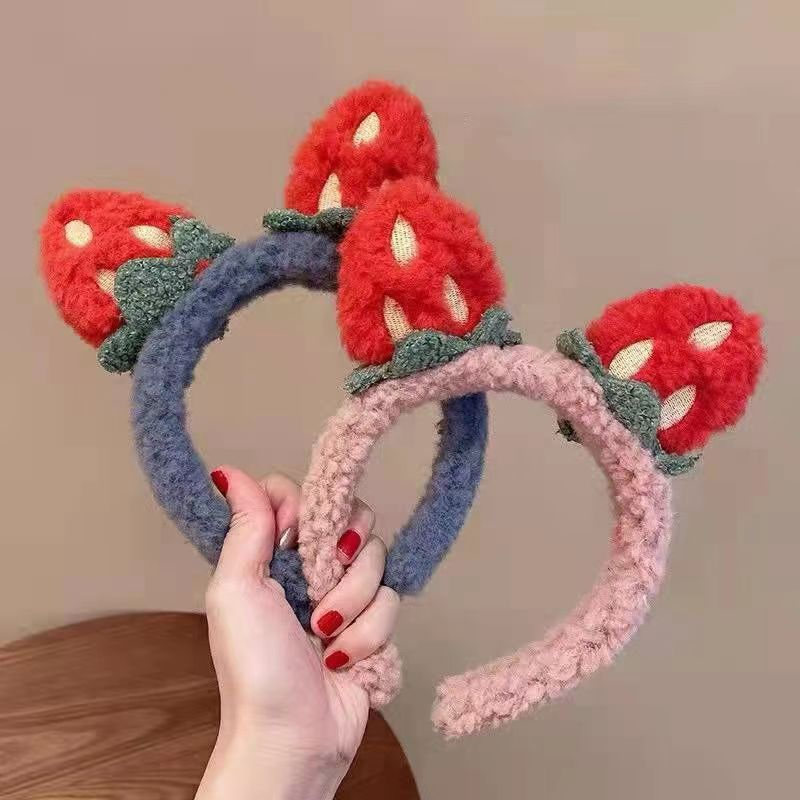 Bando Stroberi Lucu Tiga Dimensi Ikat Kepala Mewah Manis Pencuci Muka Riasan Jepit Rambut Orangtua-Anak Jual Aksesoris Rambut Lucu Hiasan Kepala HeadBand