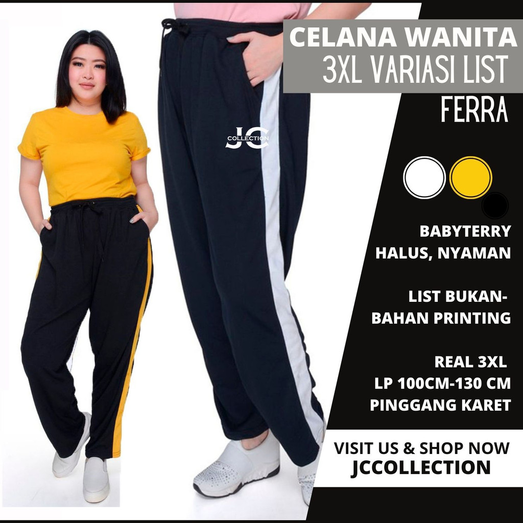 Celana Wanita Jumbop Jogger Big Size Side List Olahraga Ferra / Celana Training Wanita Jumbo - JCCollections