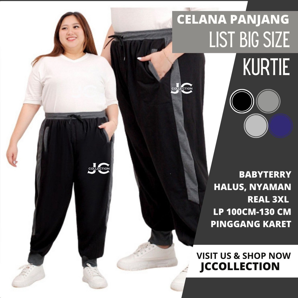 Celana Panjang Wanita Jumbo 3XL Variasi List / Celana Jogger Wanita Big Size XXXL - CURTIE - JCCollections