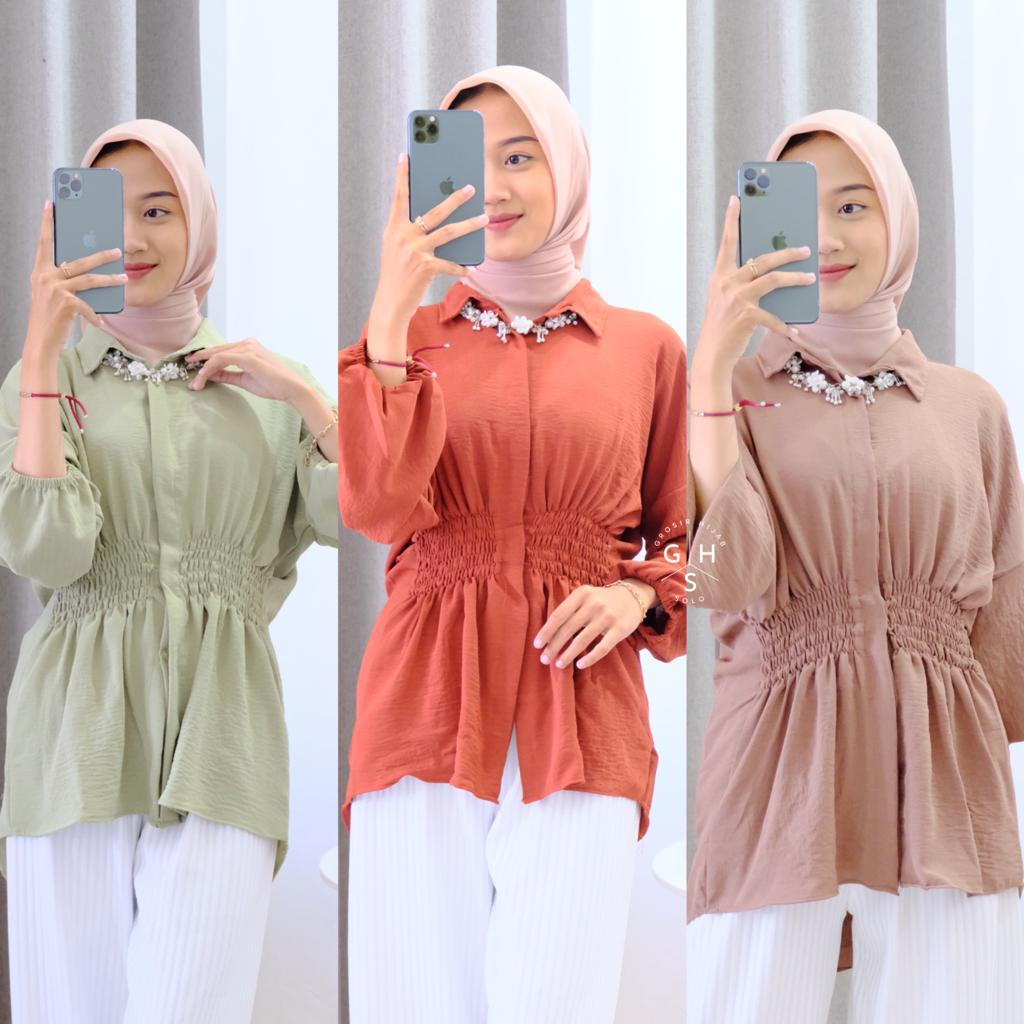 SAFWA KEMEJA KERUT BLOUSE BUSUI ATASAN WANITA CRINCLE AIRFLOW PREMIUM (MGA)