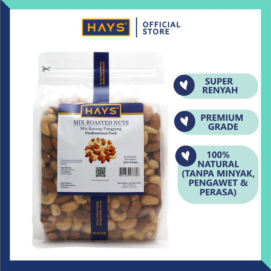 Mix Roasted Nuts 500 GRAM Kacang Almond &amp; Mede/Mete Panggang 500 G Almond &amp; Cashew HAYS