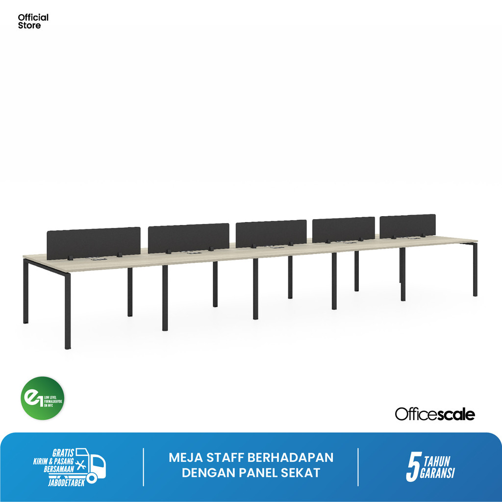 Meja Kerja Kantor Berhadapan 10 Orang + Panel Sekat