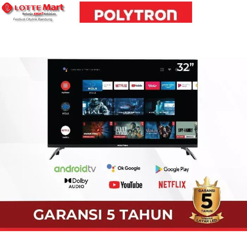 Polytron Smart  TV Android TV 32 inch PLD 32AG5959 | Tv Digital | Tv Android Produk Original Dan garansi resmi