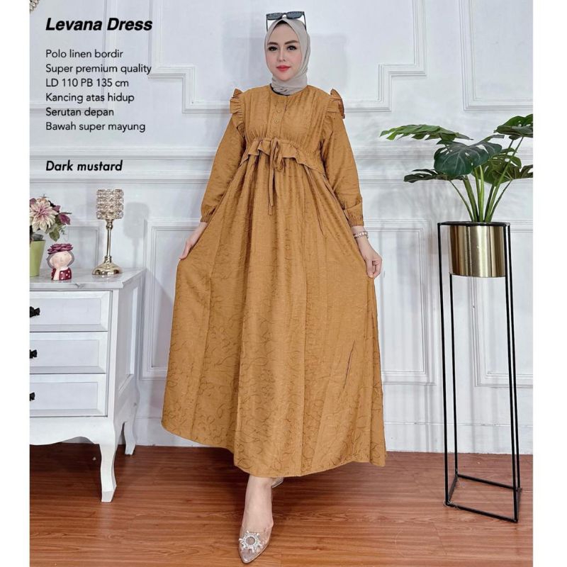 Gamis Polo Linen Bordir - LEVANA DRESS //JF1402