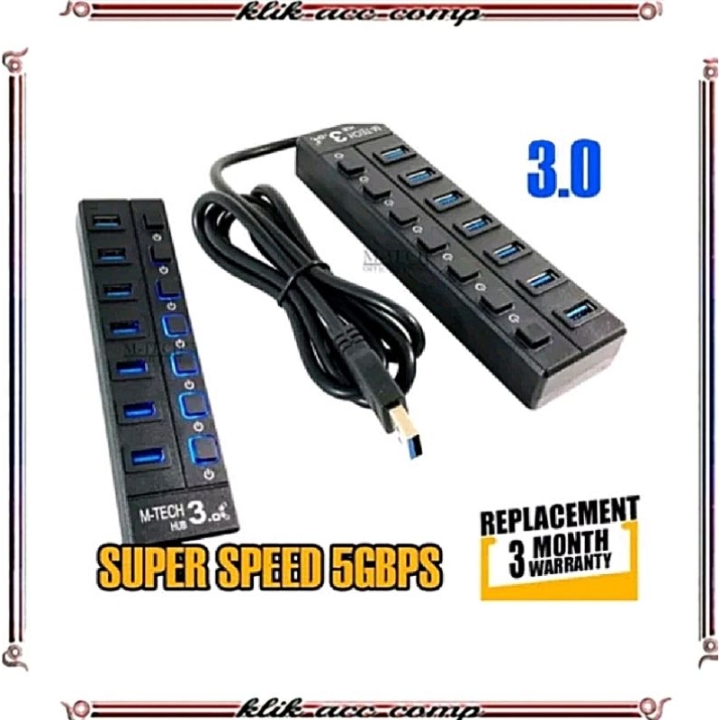 usb hub MT UH7 Super Speed USB Hub 7 Port 7 Switch USB v3,0 kabel 1,2m mtech original