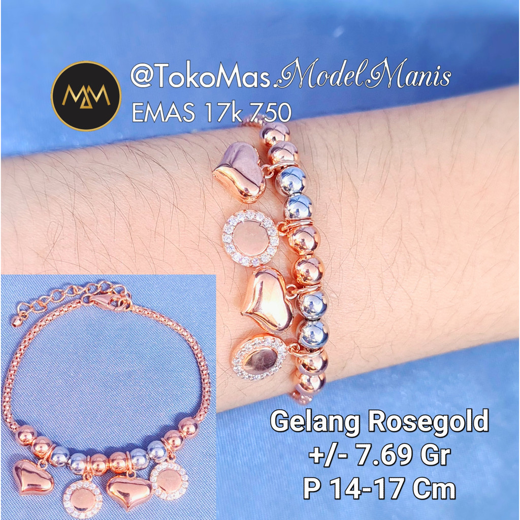 Gelang pandora love emas rosegold 750 kadar 17k