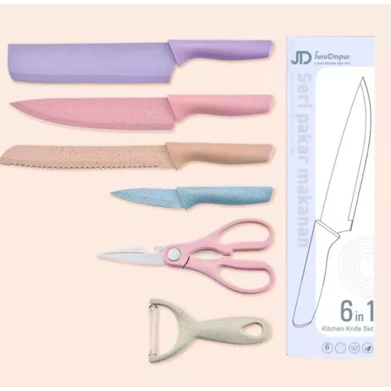 Pisau Set Jerami 6 in 1 - Pisau Set Warna Warni - Pisau Set Premium