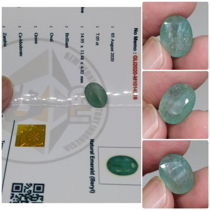 Natural emerald beryl 7 ct up Zambia zamrud memo GLI