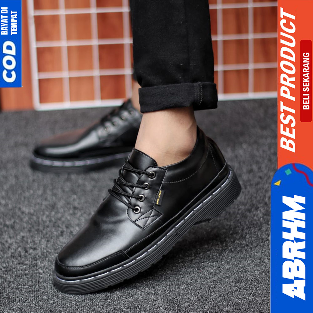 ABRHM Sepatu Formal Docmart Casual Kulit Pantofel Kerja Hitam Pria