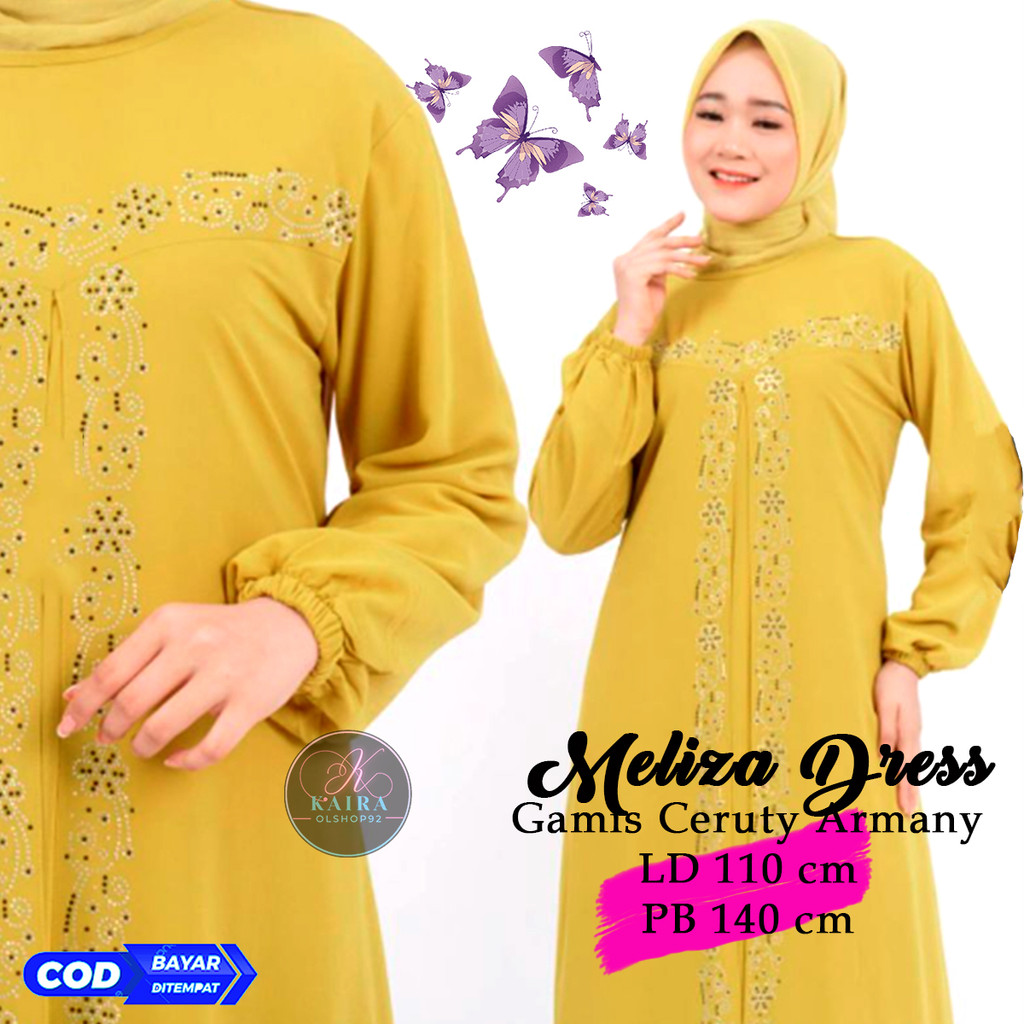 Meliza dress Gamis Ceruty Armany Swarosky LD 110 Lebaran 2023