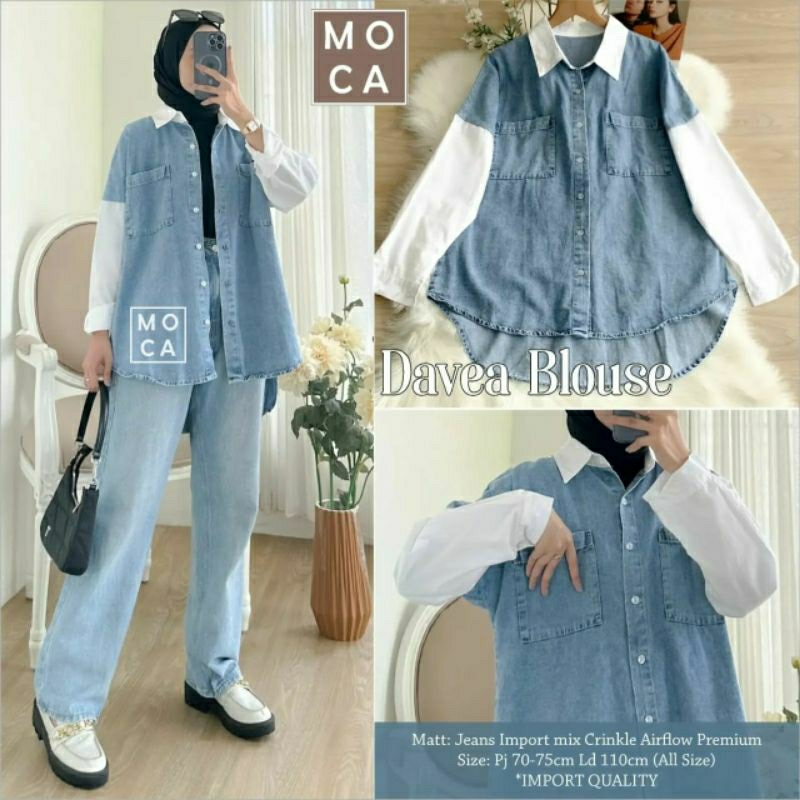 Davea Blouse, BLOUSE WANITA CANTIK MODIS FIT XXL LD 112 BAHAN JEANS WASH IMPORT MIX CRINCLE AIRFLOW PREMIUM TERMURAH OOTD KEKINIAN TERLARIS