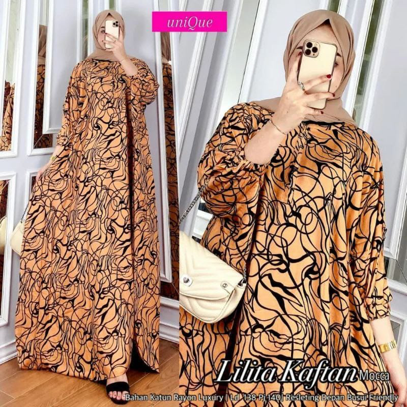 Kaftan Wanita - Taria Kaftan Kondangan Size Jumbo Motif Batik Loreng Busui Lengan Panjang Rayon Premium by Batik A W