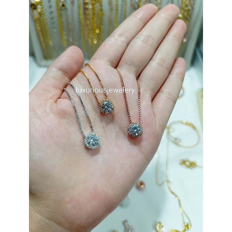 Kalung Rhodium liontin Solitaire premium