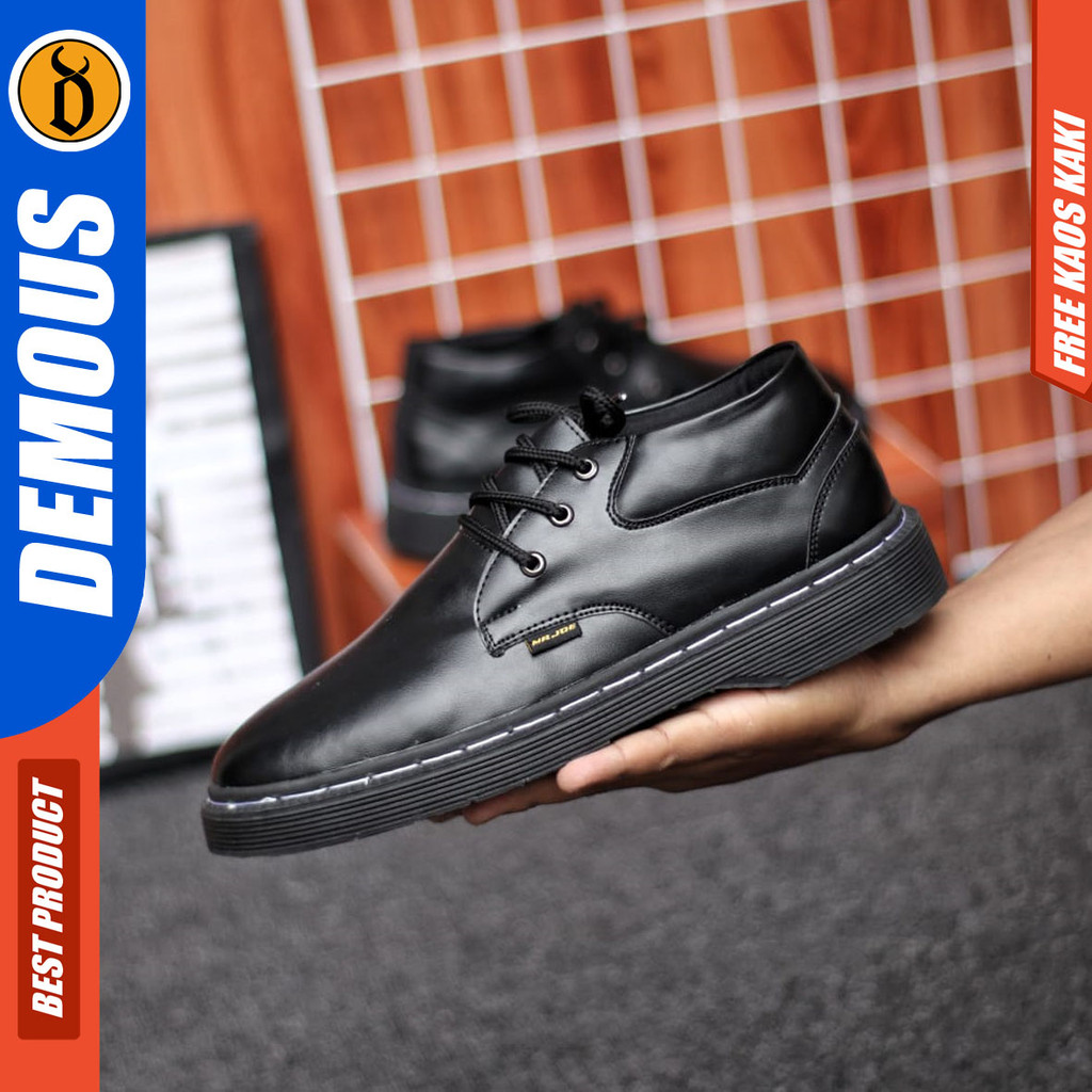 DEMOUS KIZARU - Sepatu Formal Pria Kerja Kantor Kulit PU Hitam Pantofel Casual Cowok