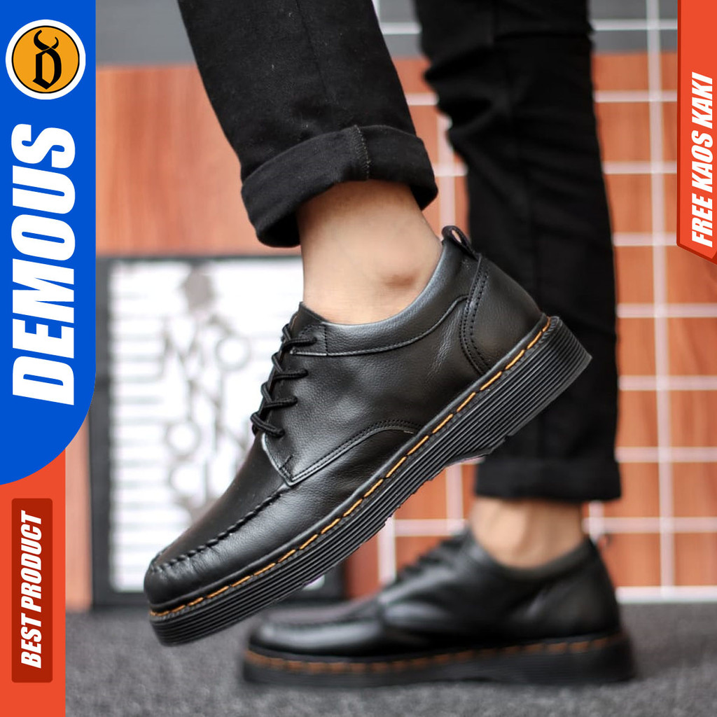 DEMOUS SHIBA - Sepatu Docmart Pria Low Boots Hitam Kulit Asli