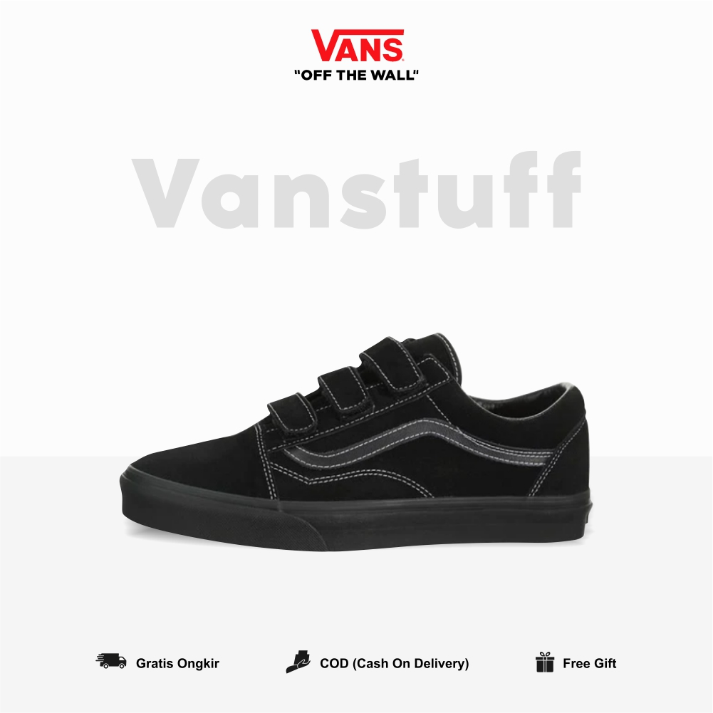 Vans OldSkool Velcro Clasic Black Stitch Original100% BNIB Global Market Waffle EVB Pria Wanita Authentic Guarated Vanss Old School Hitam Putih