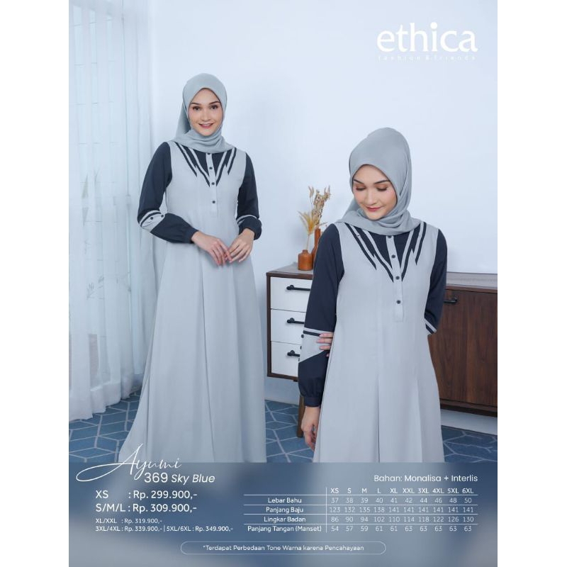 Promo Gamis Ethica Ayumi 369 Woodsmoke Ayumi 369 Sky Blue