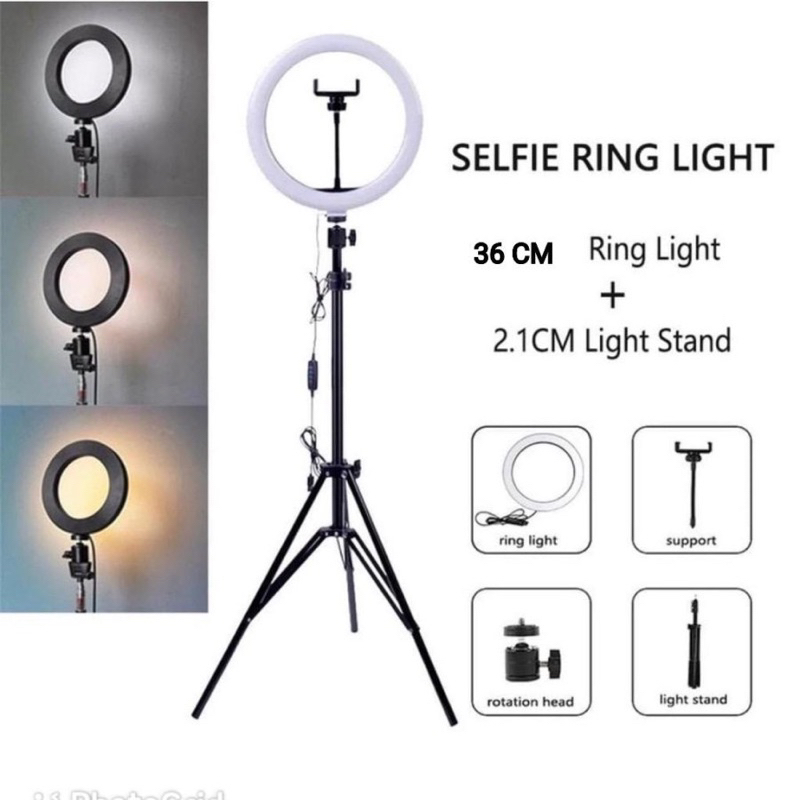 Paket Lengkap Ringlight 26cm + Tripod 2,1 Meter Make Up Vlog Lampu Ringlight Tripot Ring Light Live tiktok