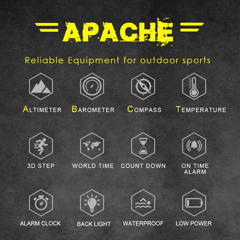 Jam Tangan NORTH EDGE APACHE multi-function Outdoor sports waterproof mountain climbing smart watch