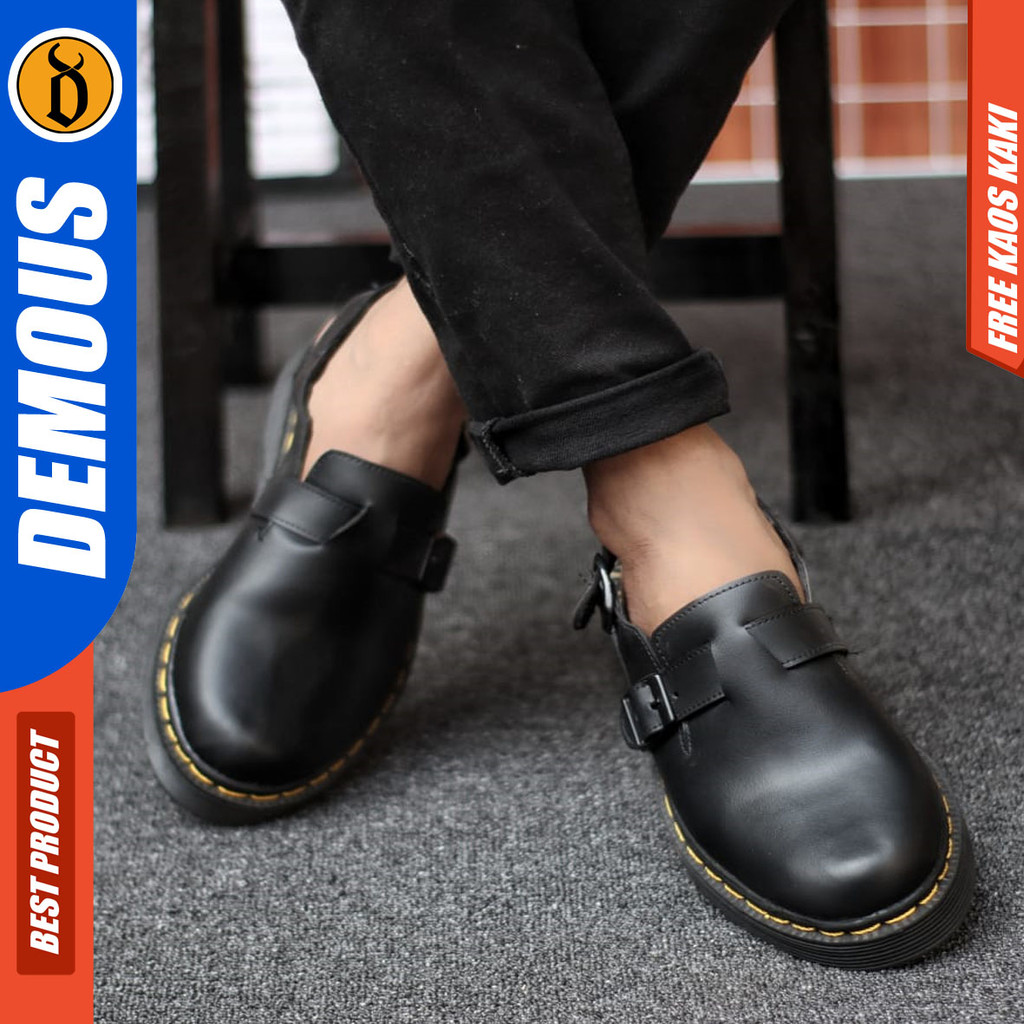 DEMOUS MIKASA - Sandal Sepatu Docmart Pria Sendal Slide Selop Pria Kulit PU