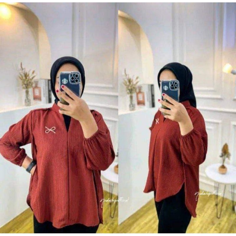 0ATASAN WANITA KEMEJA LUNA LADY CRUSH SHIRT OVERSIZE POCKET