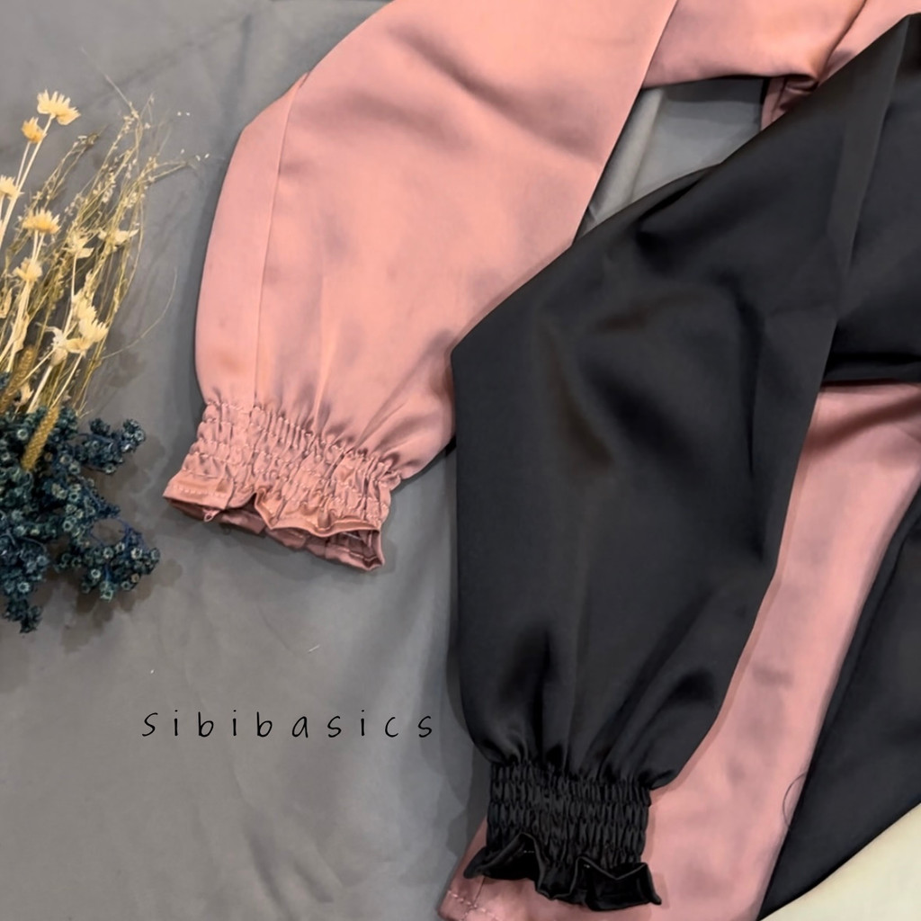 SIBIBASICS - Blouse Kemeja Bahan Satin Premium Lengan Kerut Standar dan Jumbo Atasan Wanita Korean Style