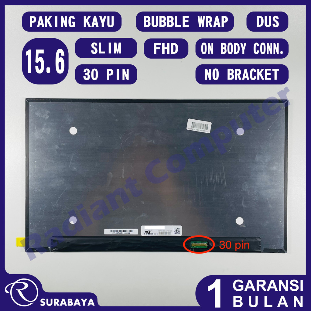 LCD LED 15.6 Slim 30 pin FHD SQUARE Konektor di Badan