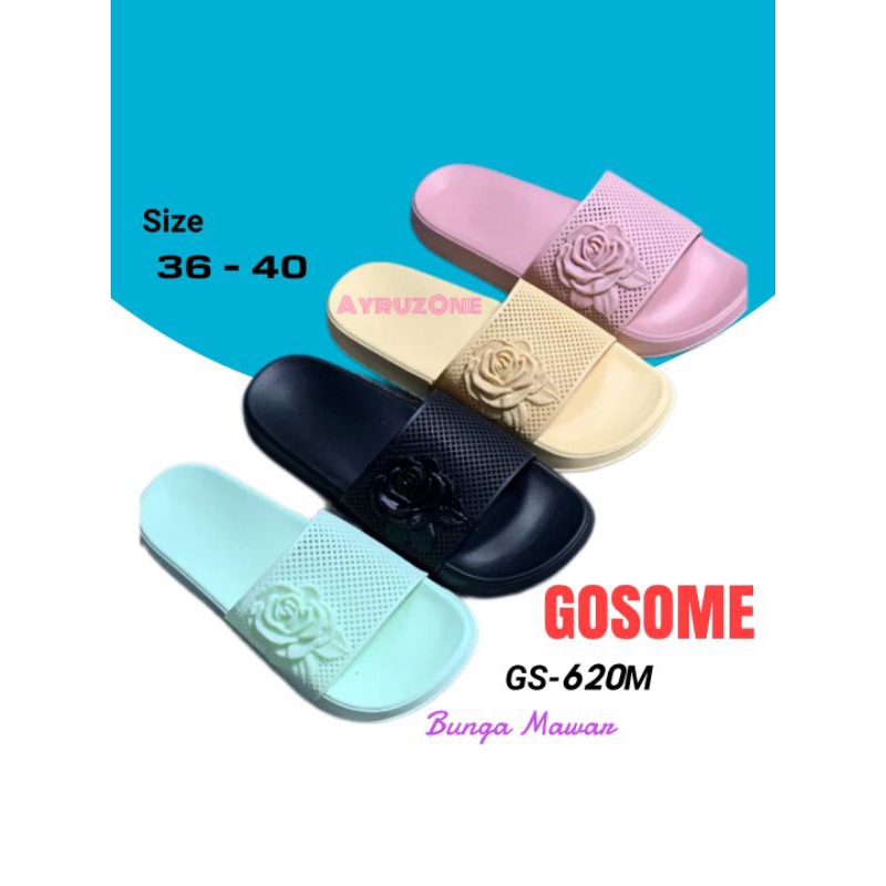 Sandal Selop slip on slide Wanita dewasa Gosome GS-620M Bunga mawar cantik dan oke