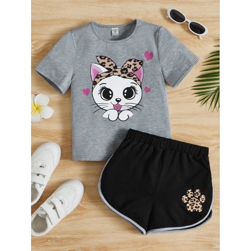 SETELAN  BAJU ANAK CEWEK KITTY GIRL  /SET KITTY GIRL BAHAN BABY TERRY