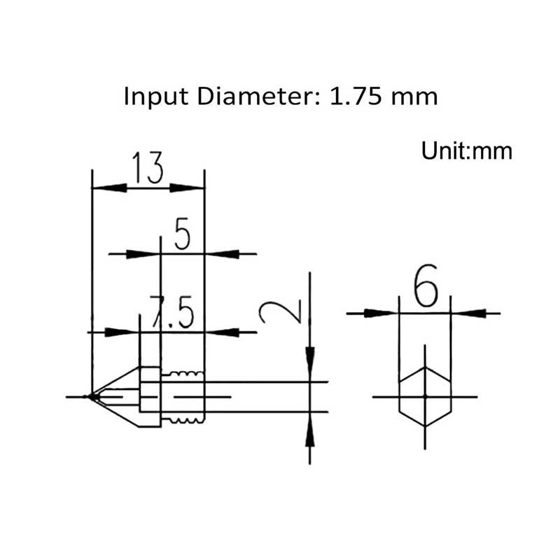 10pcs/Set 3D Printer MK8 0.2mm For 1.75mm Brass Nozzle Diameter Filament Diameter M6