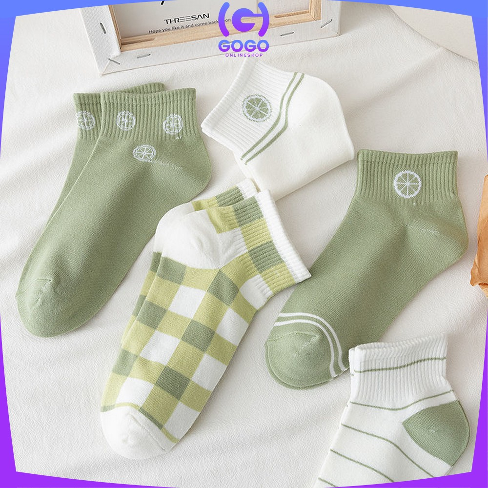 GOGO-P569 Kaos Kaki Wanita Motif Lemon Hijau Semata Kaki / Kaus Kaki Pendek Ankle Socks Korean Unisex Fashion Korea Women Sock Import