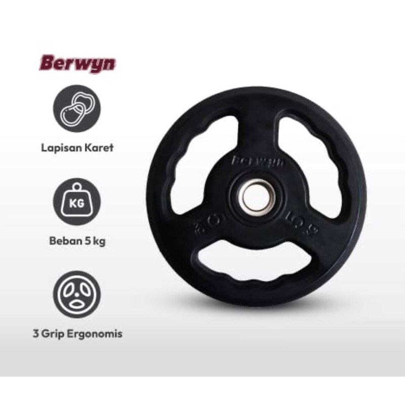 BERWYN 3 GRIP WEIGHT PLATE DUMBBELL/ACE BARBEL 2,5KG &amp; 5KG/ACE 3-GRIP RUBBER COATED 2,5 KG &amp; 5 KG