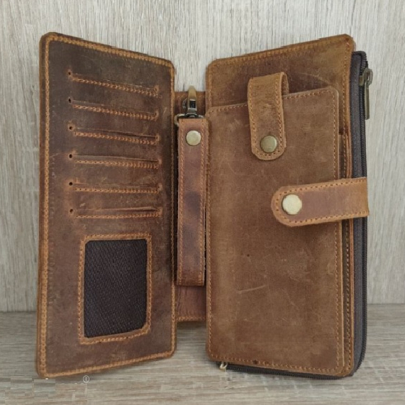 DOMPET HP GADGET KULIT SAPI CRAZY HORSE PRIA LELAKI RETRO