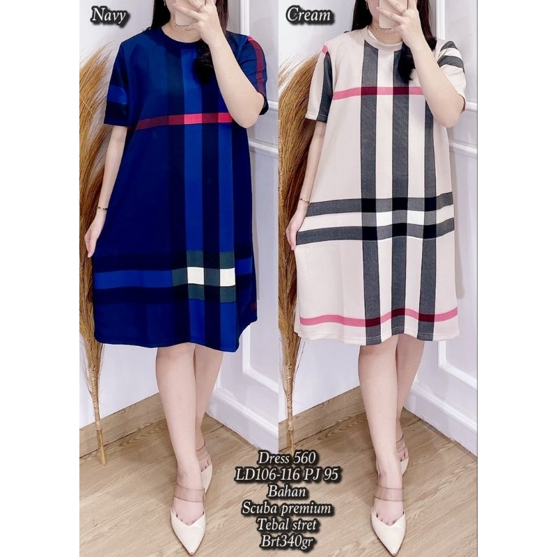 Dress Scuba Garis 589 PUTIH