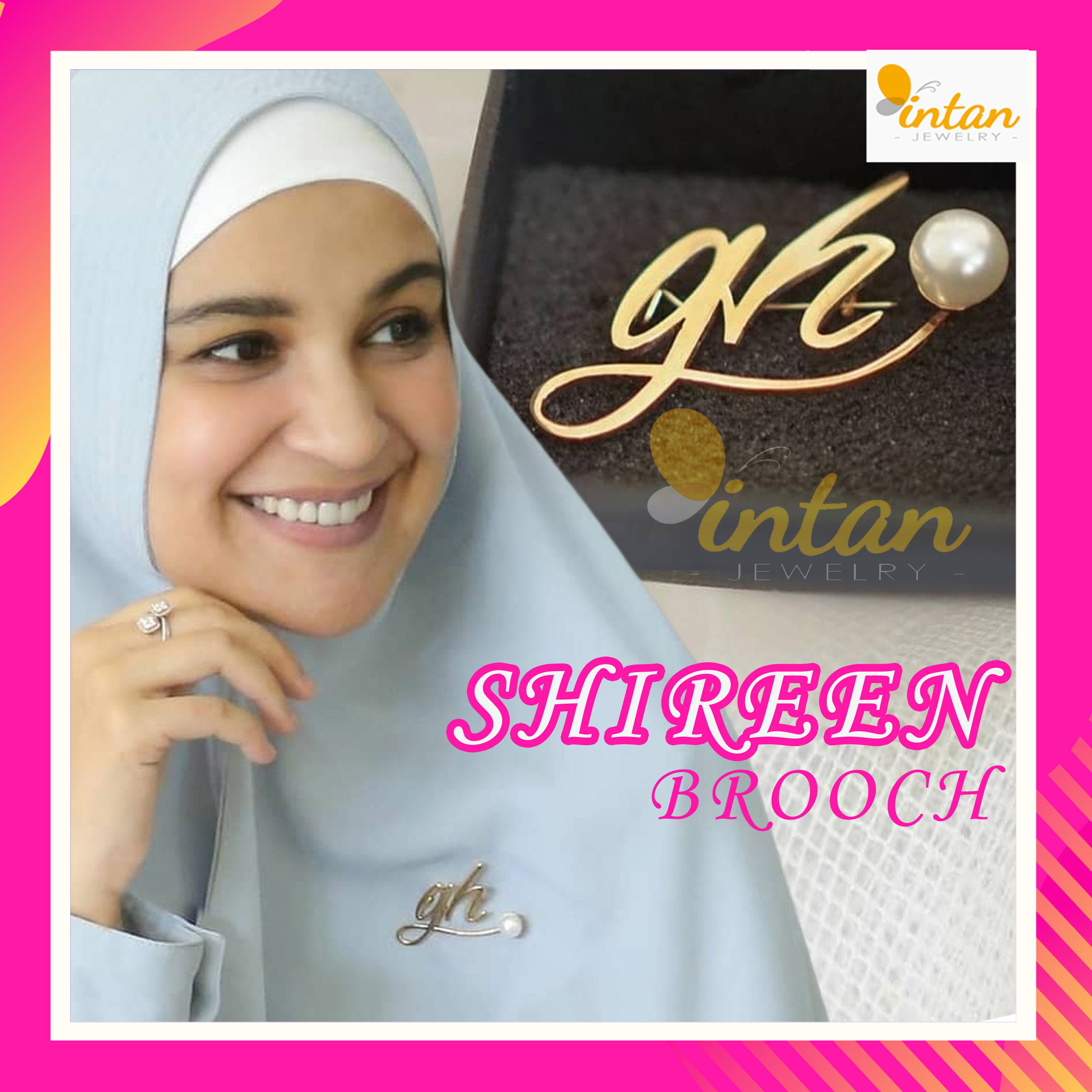 Bros Nama Mutiara Shireen Hijab Permata Inisial Huruf Sendiri Ukir Custom Brooch Name Titanium Lapis