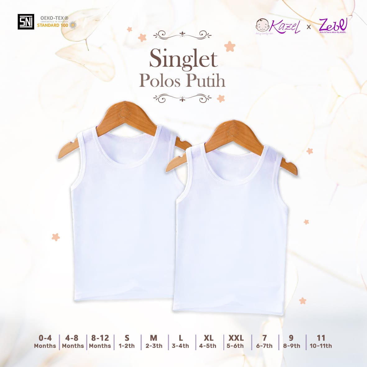 ARUCHI 3PCS SINGLET KAOS DALAM BORDIR KAOS DALAM SABLON KAOS DALAM ANAK PEREMPUAN ANAK LAKI LAKI/ KAOS DALAM KAZEL PUTIH DAN WARNA