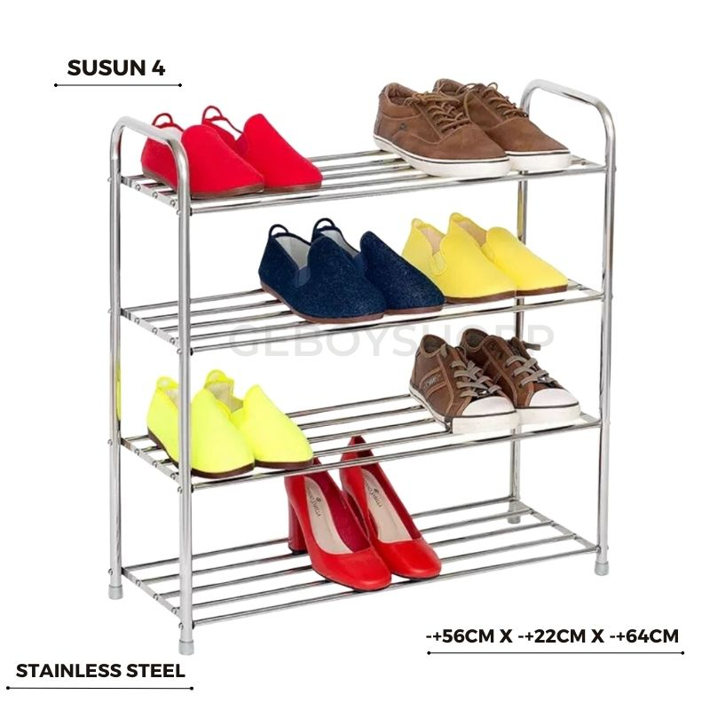 [TIANG TENGAH 4PCS] Rak Sepatu Stainless Steel / Rak Penyimpanan Sepatu 100% Stainless Steel