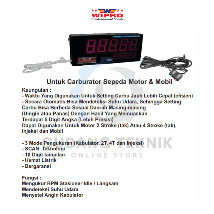 Tachometer Digital RPM Motor Mobil WIPRO / Mesin Putar Kecepatan RPM Motor Mobil Tacho Meter Alat Ukur Kecepatan Putaran Mesin WIPRO