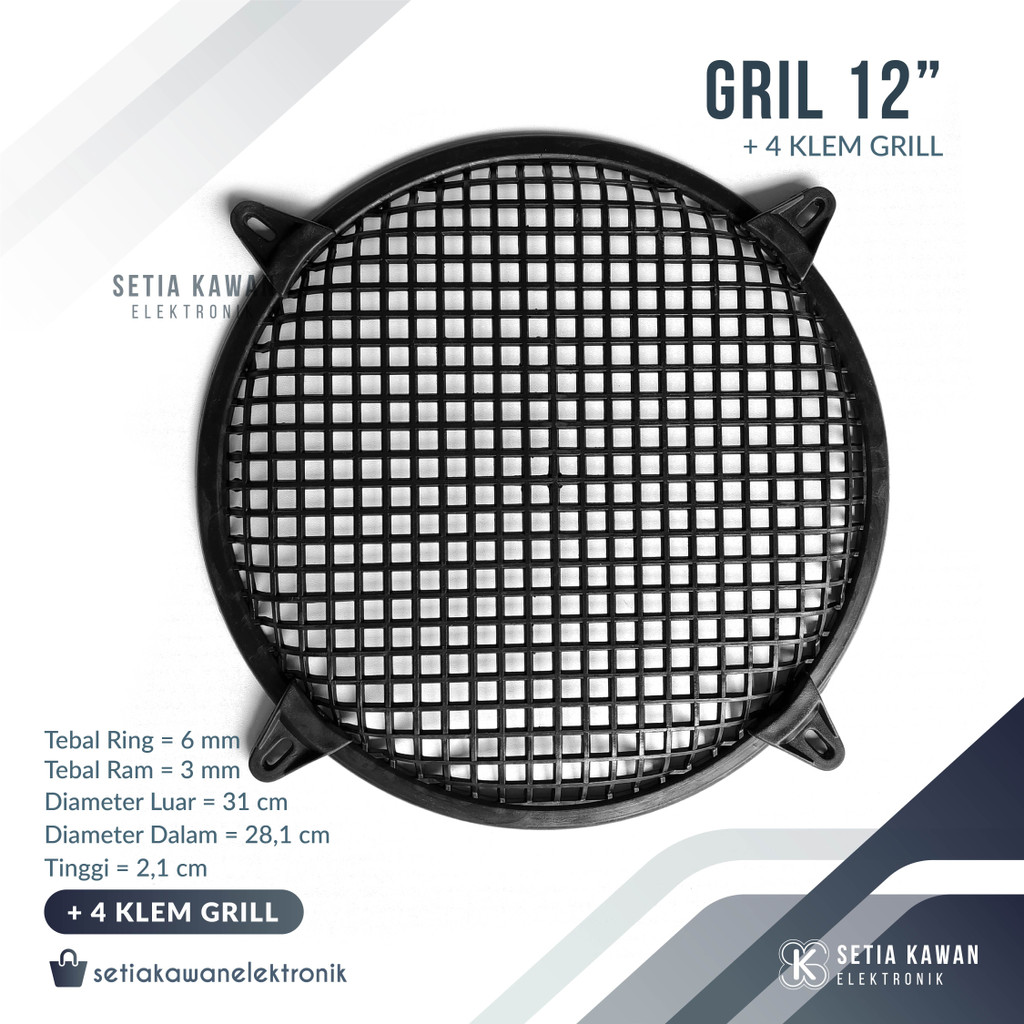 Ram Grill Speaker 12" Plastik + 4 Klem Grill / Tutup Pelindung Box Salon Speaker 12 Inch Motif Bulat