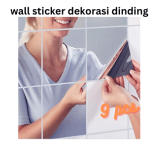 Sticker Dekorasi Dinding 3D Model Square Mirror Fender Wall 9 PCS