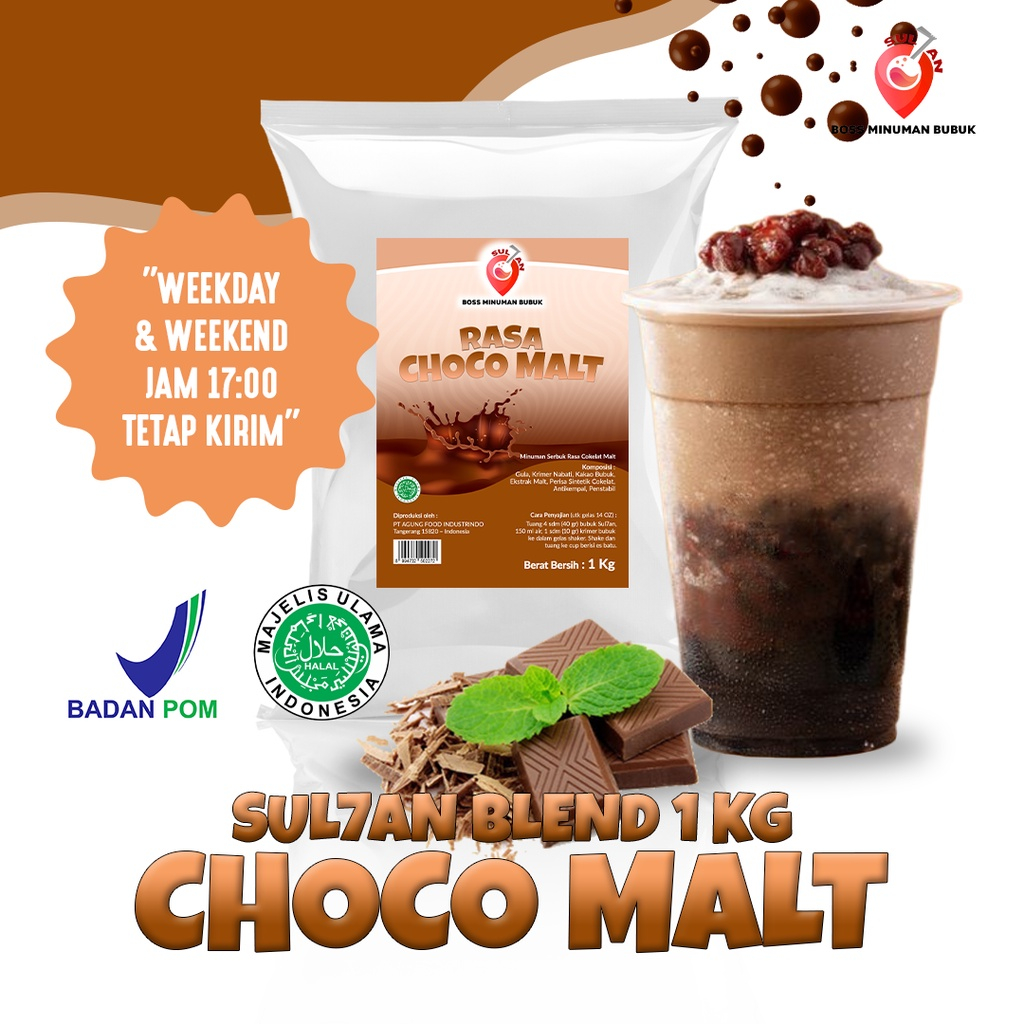 

SUL7AN Minuman Bubuk Mix Gula Rasa Choco Malt / Cokelat Malt Instant Powder Drink Sugar 1 Kg SULTAN POWDER