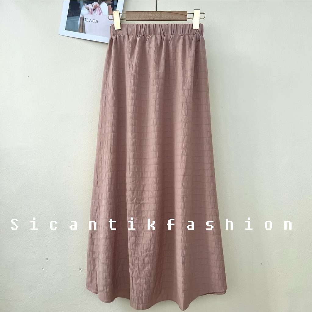 Skirt Panjang Cewek Korean / Rok Wanita Cotton Crinkle