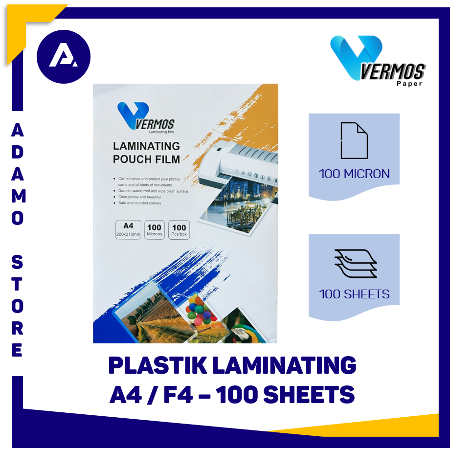 Plastik Laminating A4 / F4 Vermos Laminasi Panas 100 Micron 100 Sheets